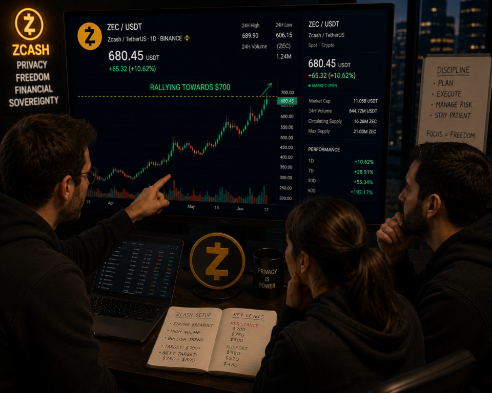 Zcash approaches $700 as buying tension builds