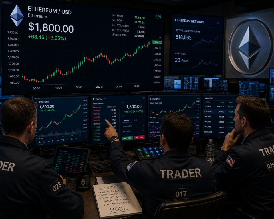 Ethereum tops $1,800 as BitMine boosts holdings to 5.62 million ETH